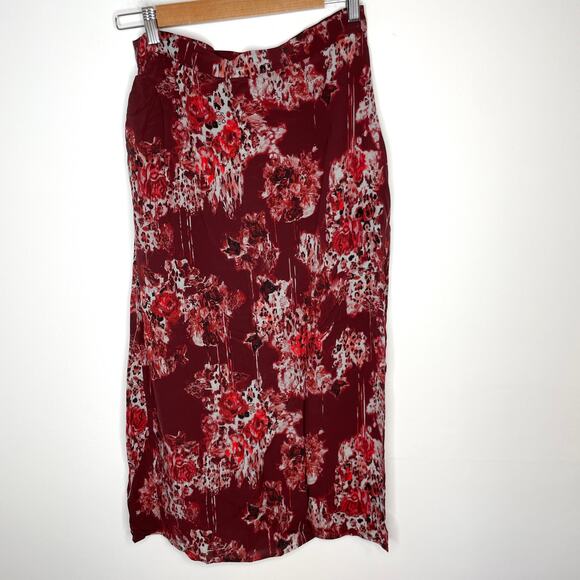 IRO Alise Abstract Print Draped Crepe De Chine Midi Skirt In Burgundy Size 6 New - Picture 7 of 13